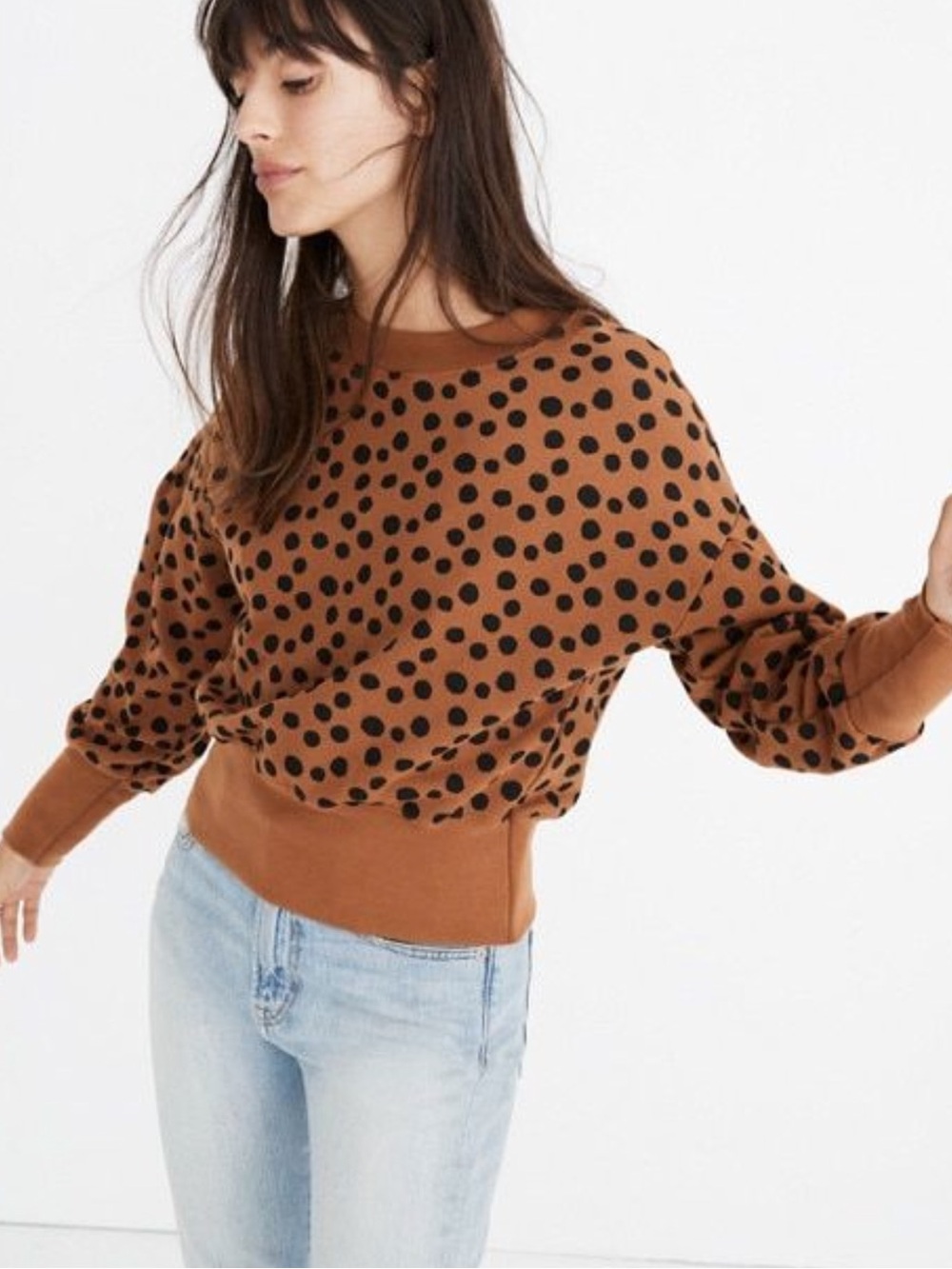 Madewell Pleat-Sleeve Leopard Dot Sweatshirt S